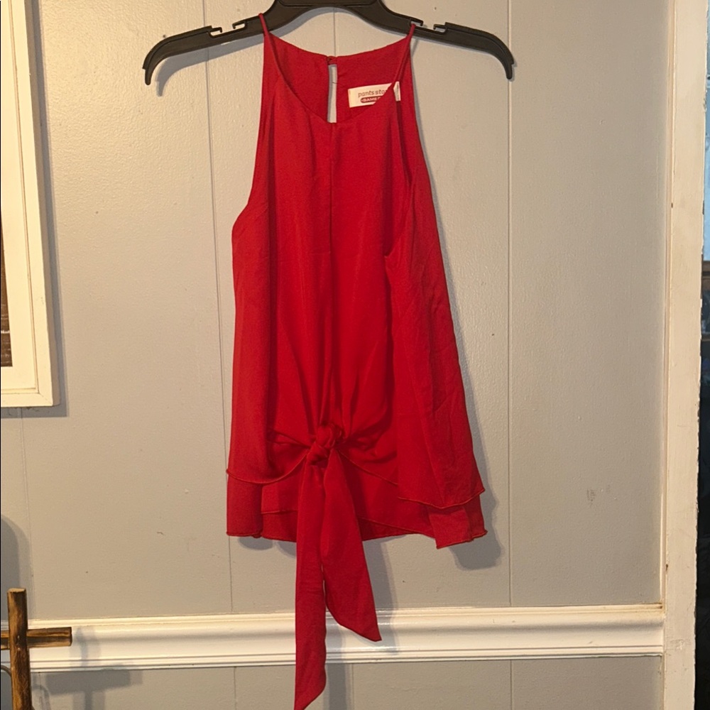 The Pant Store Red Sleeveless Tie-Front Blouse Size Small